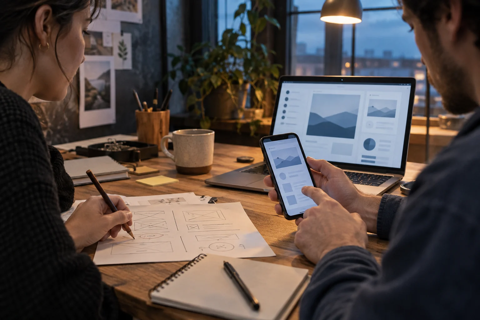 A mobile app being tested alongside its desktop interface