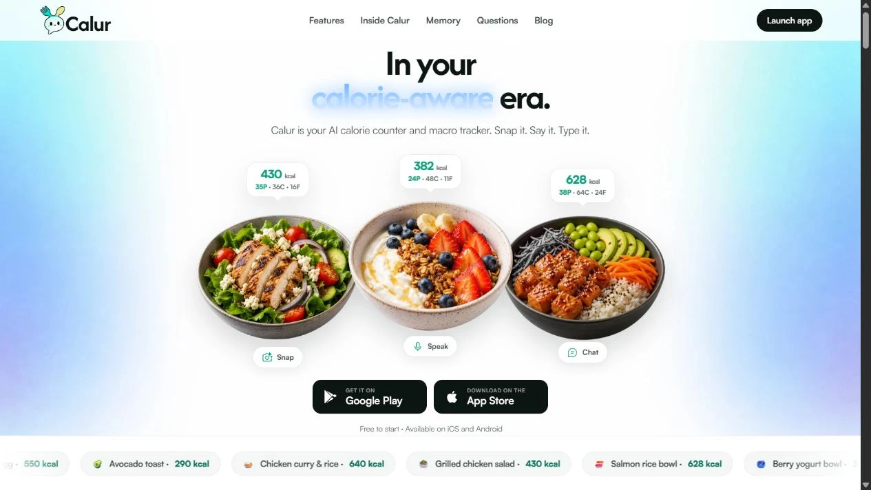 Calur product interface